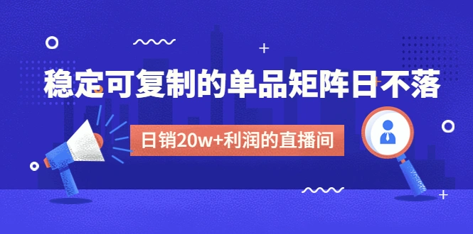 某电商线下课程，稳定可复制的单品矩阵日不落，做一个日销20w+利润的直播间-尖峰创圈资源站