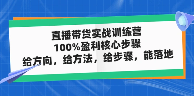 直播带货实战训练营：100%盈利核心步骤，给方向，给方法，给步骤，能落地-尖峰创圈资源站