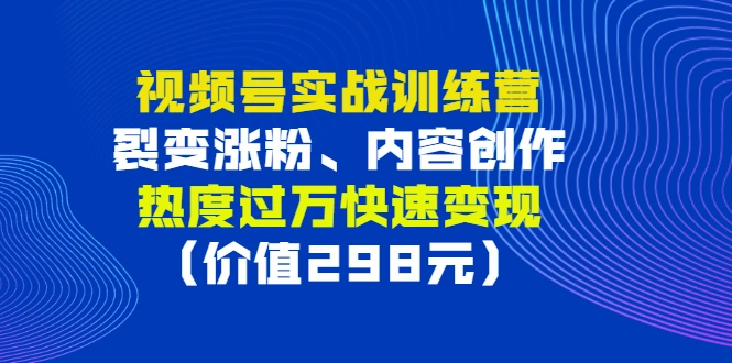 视频号实战训练营，裂变涨粉、内容创作、热度过万快速变现-尖峰创圈资源站