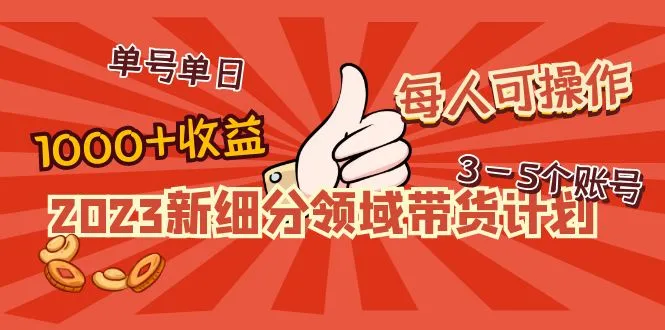 2023新细分领域带货计划：单号单日1000+收益不难，每人可操作3-5个账号-尖峰创圈资源站