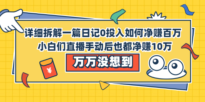 详细拆解一篇日记0投入如何净赚百万，小白们直接复制后也都净赚10万-尖峰创圈资源站