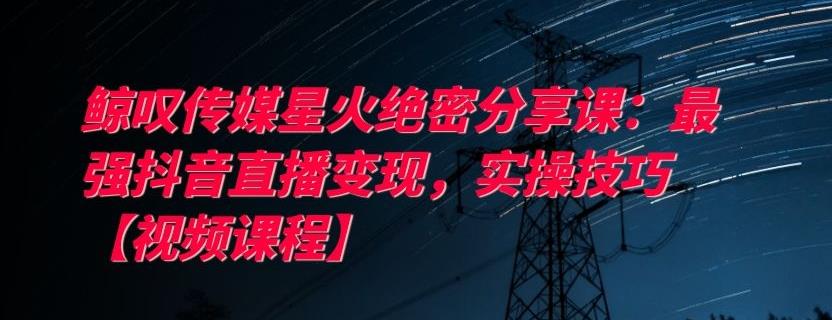 鲸叹传媒星火绝密分享课：最强抖音直播变现，实操技巧【视频课程】-尖峰创圈资源站