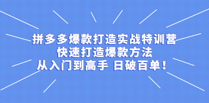 拼多多爆款打造实战特训营：快速打造爆款方法，从入门到高手 日破百单-尖峰创圈资源站